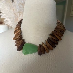Vici boho wooden jade green stone necklace